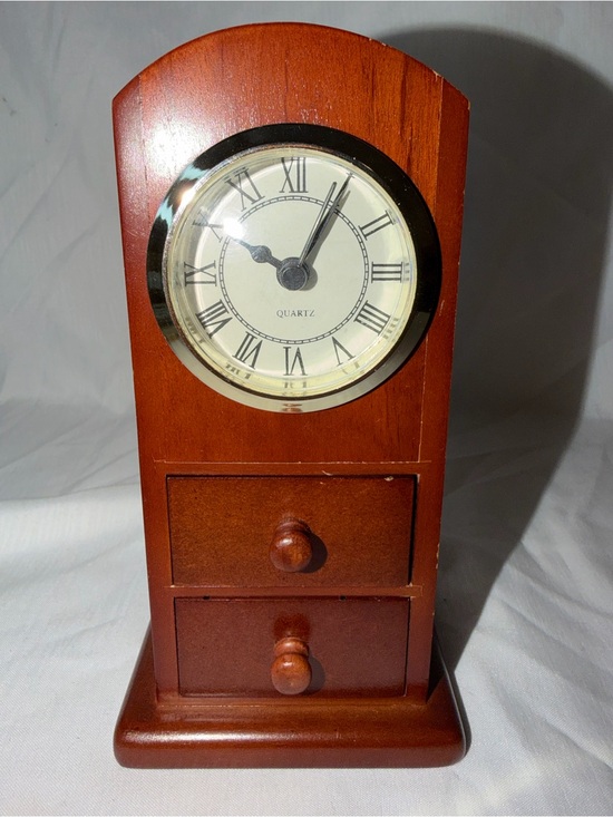 Other - Vintage Wooden Desktop Arched Mantel Clock – 2 Drawer Trinket Jewelry Chest